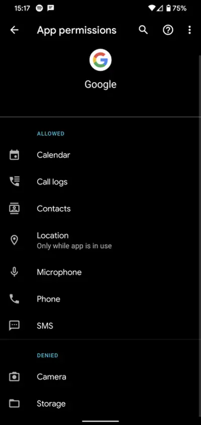 Android app permissions settings screen
