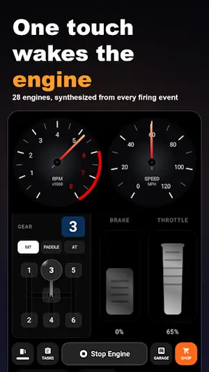 Engine Sim engine list showing Inline 4, V6 and V8 engine options